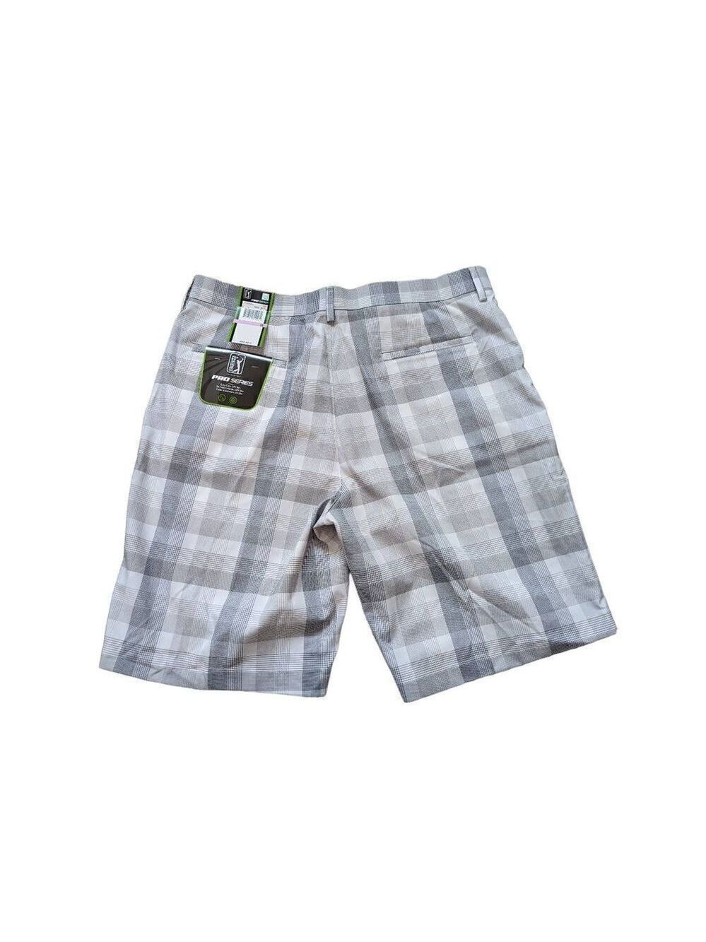 PGA Tour Pro Series Mens Gray White Plaid UPF 50+ Golf Shorts Size 38 NWT - Picture 2 of 6